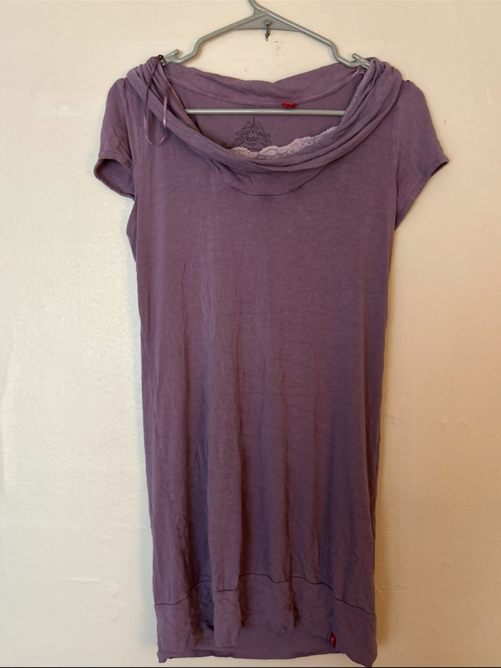 Lavender Short-Sleeve Mini Dress with Draped Neckline